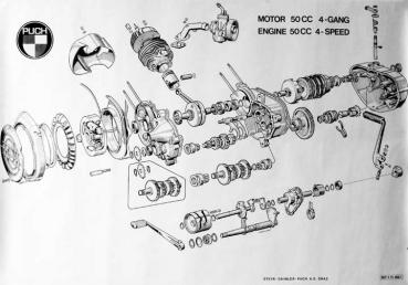 Original Poster, Puch 4-Gang-Motor, DS 50 , M50 usw., gebläsegekühlt (80x120cm)
