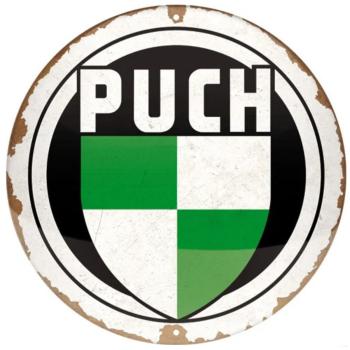 Puch Blechschild im Vintagelook, gewölbt, 35cm Durchmesser