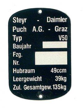 Typenschild V 50