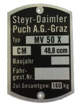 Typenschild MV 50 X (=MV 50 X-2)