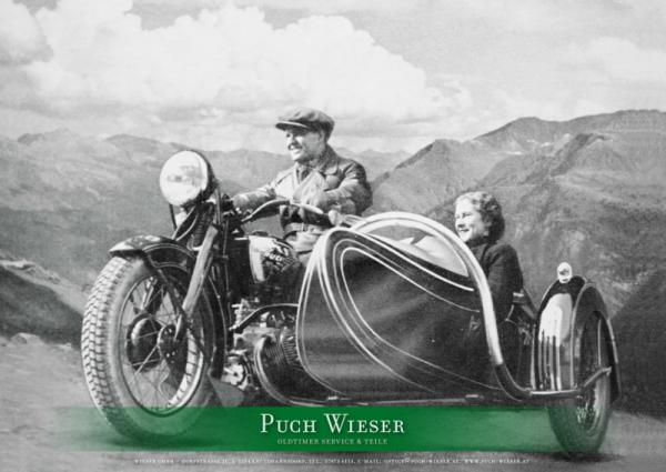 Poster Puch 800 mit Beiwagen 59x84cm