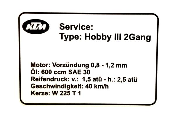 Aufkleber KTM Service Hobby III 2 Gang